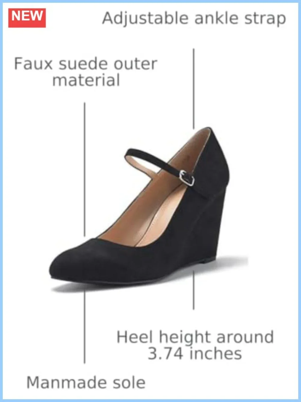 Suede Wedge Pumps Mary Jane Heels Ankle Strap Closed Toe Dress Shoes